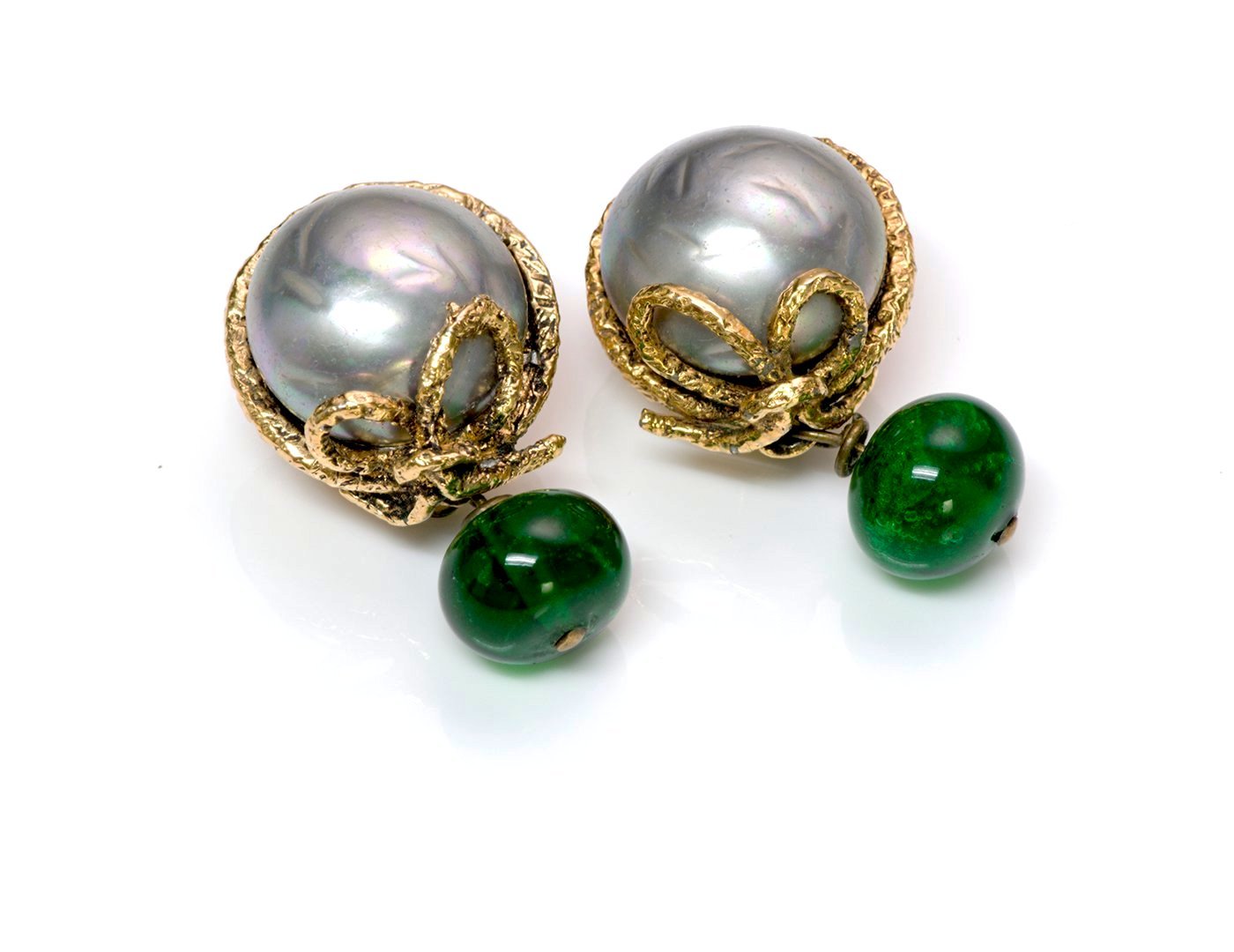 Chanel 1970’s Gray Pearl Green Gripoix Glass Earrings