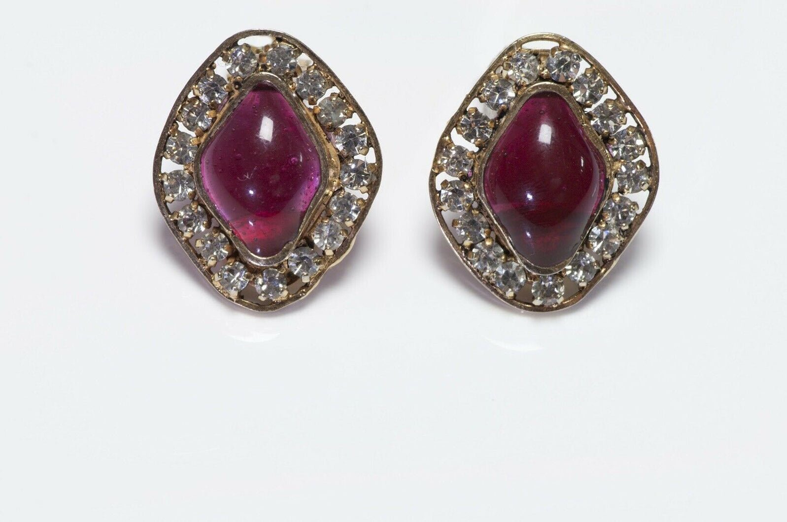 CHANEL 1970’s Gripoix Red Poured Glass Crystal Earrings