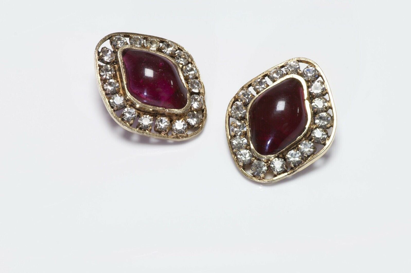 CHANEL 1970’s Gripoix Red Poured Glass Crystal Earrings