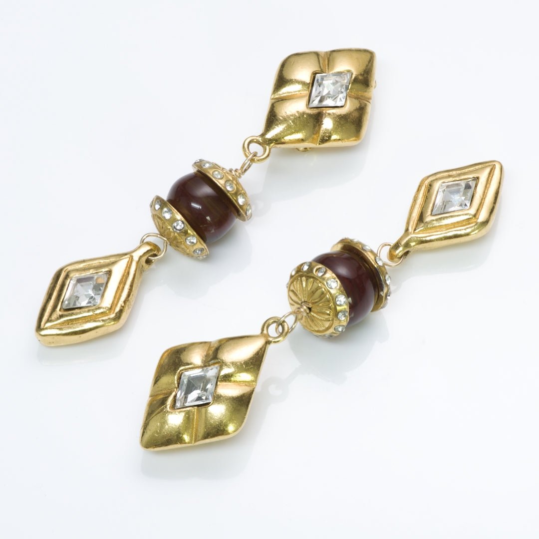 CHANEL 1970’s Long Maison Gripoix Red Glass Crystal Earrings