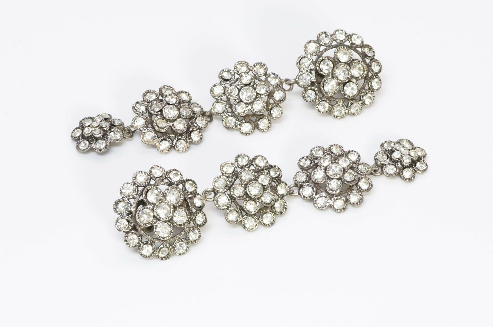 Chanel 1970’s Long Silver Tone Crystal Earrings