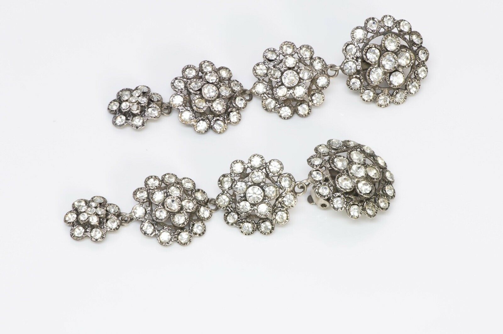 Chanel 1970’s Long Silver Tone Crystal Earrings
