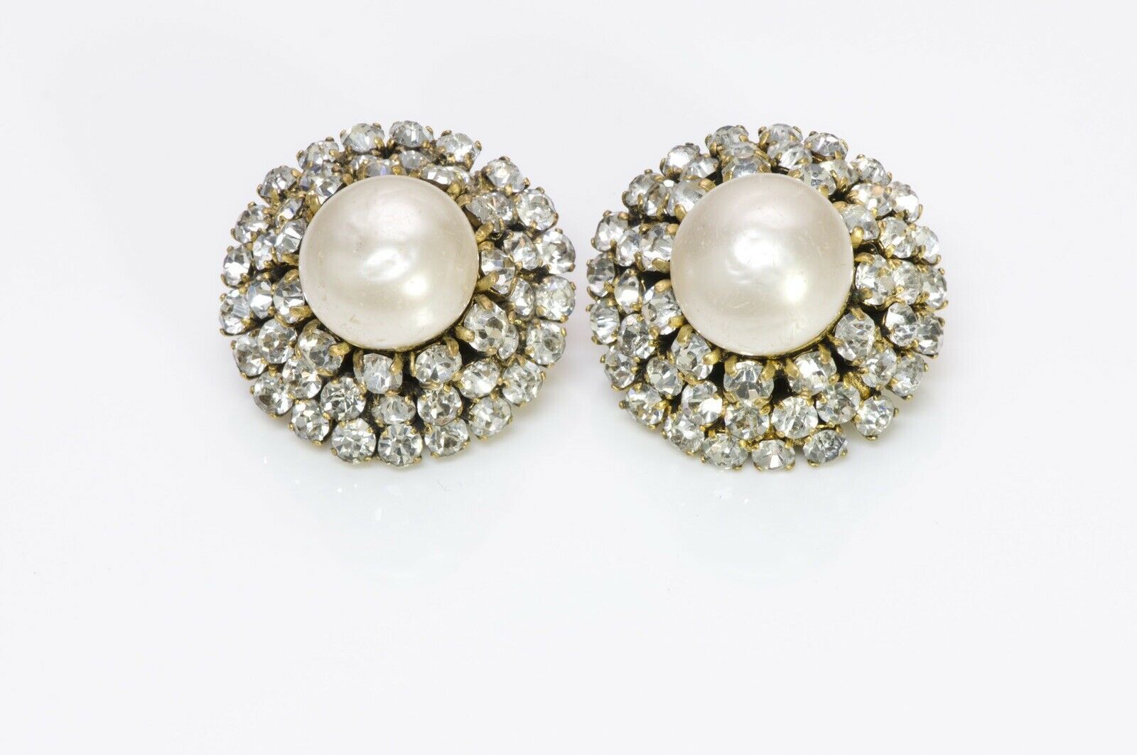 Chanel 1970’s Pearl Crystal Cluster Earrings