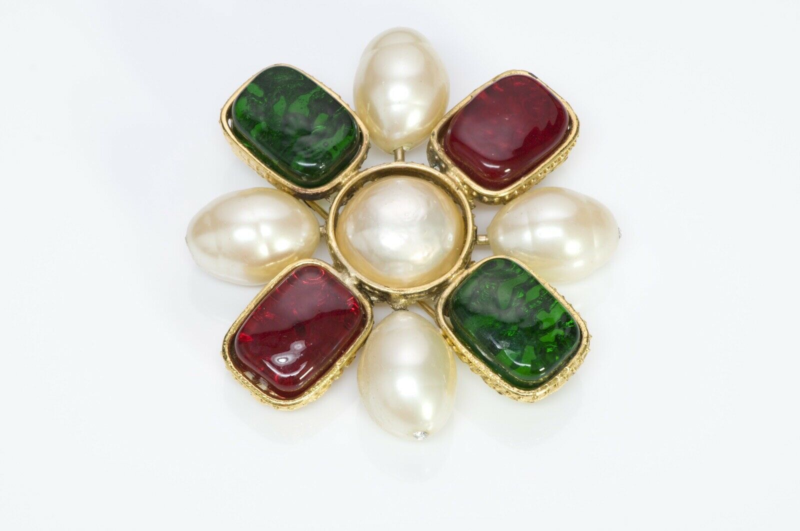 Chanel 1980’s Byzantine Style Gripoix Glass Pearl Brooch - DSF Antique Jewelry