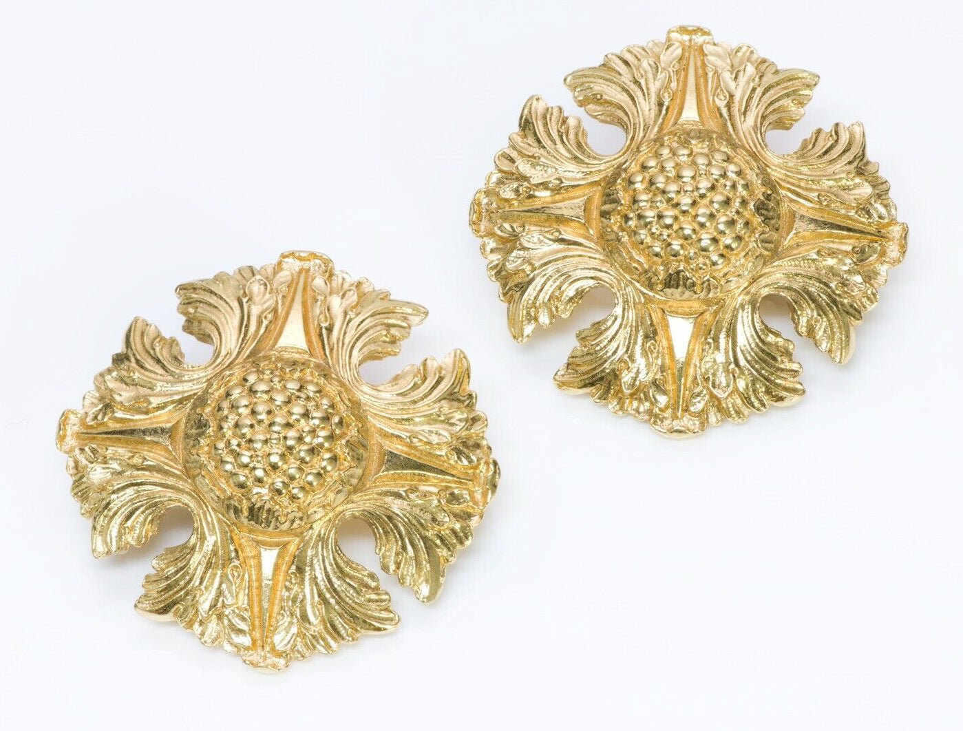 CHANEL 1980’s Camellia Maltese Cross Theme Earrings