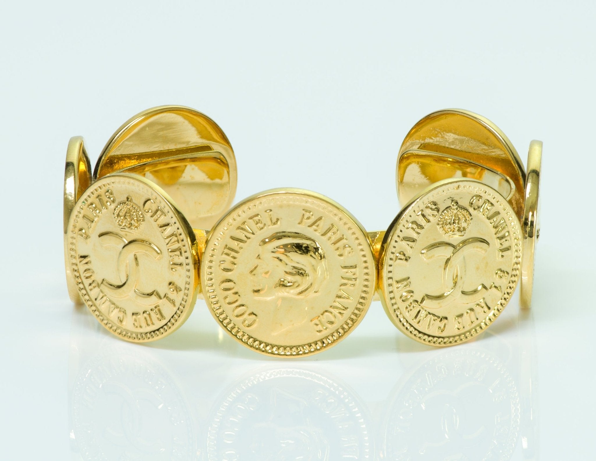 Chanel 1980’s Coco Mademoiselle Coin Cuff Bracelet - DSF Antique Jewelry