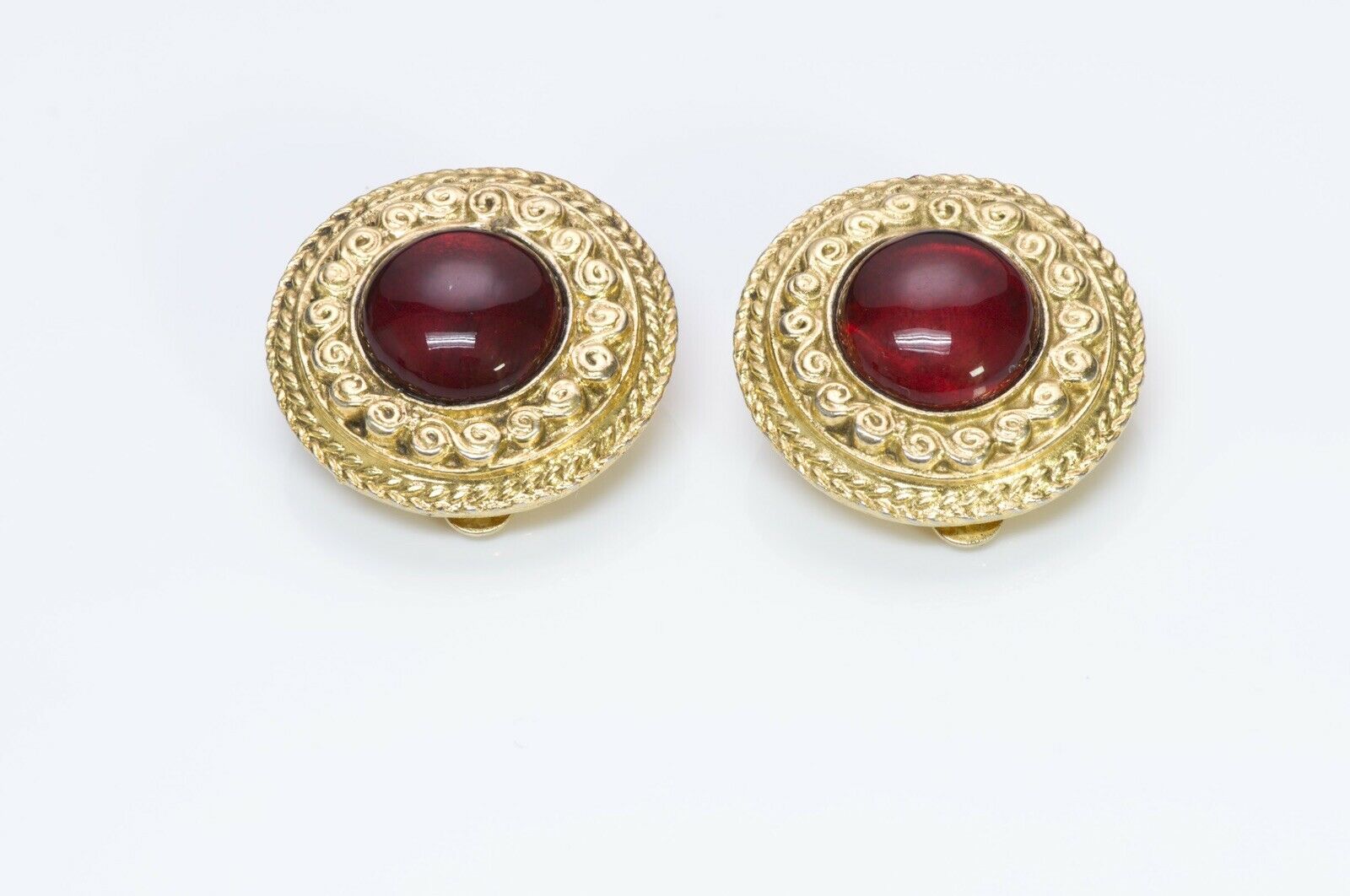 Chanel 1980’s Gold Plated Red Gripoix Glass Earrings