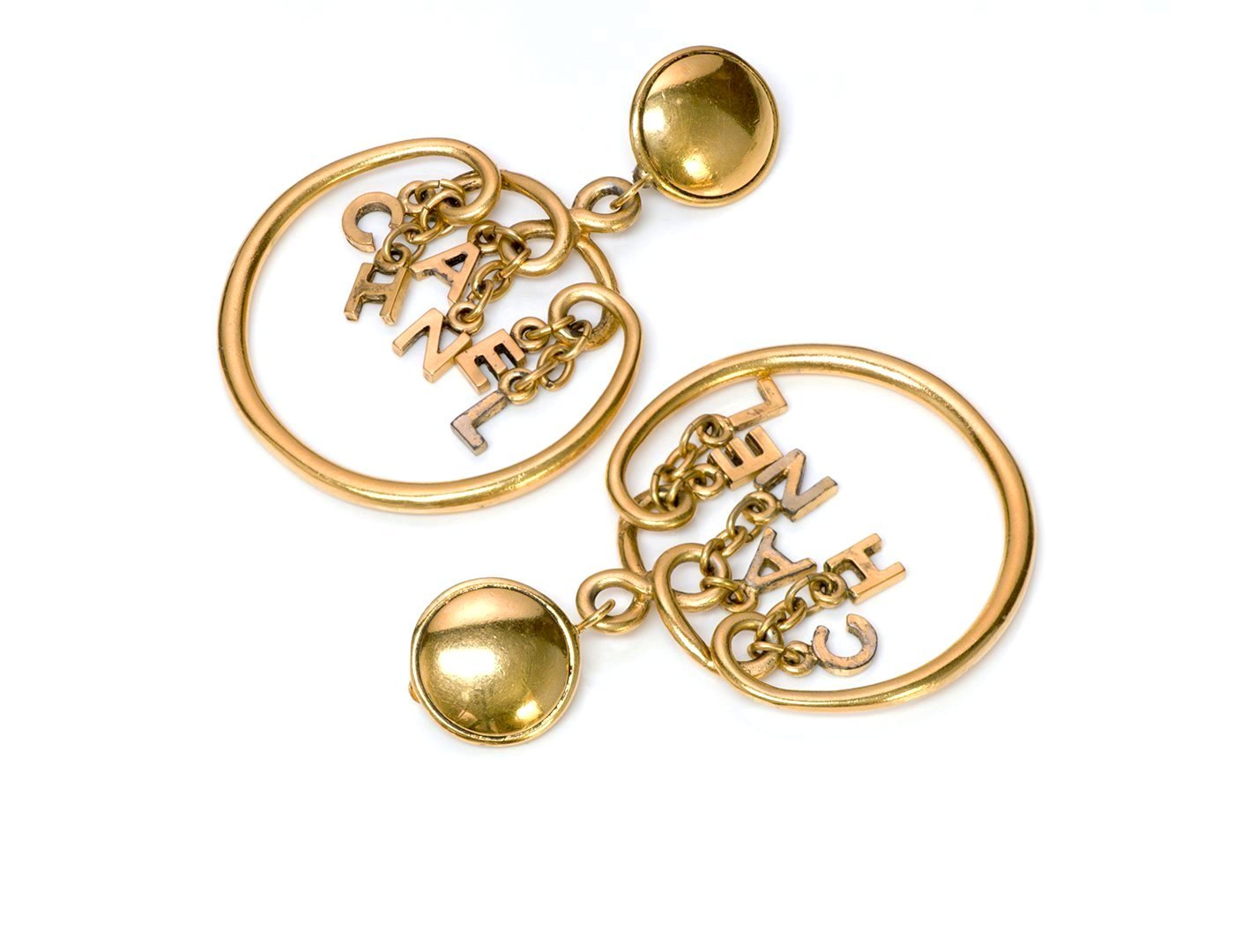 Chanel 1980’s Gold Tone Letter Hoop Earrings - DSF Antique Jewelry