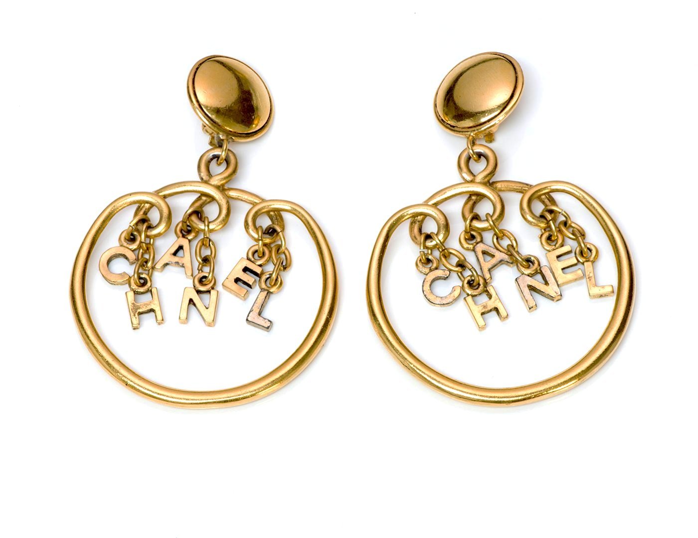Chanel 1980’s Gold Tone Letter Hoop Earrings - DSF Antique Jewelry
