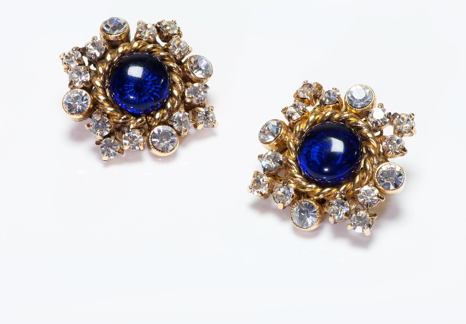 CHANEL 1980’s Gripoix Blue Glass Crystal Snowflake Earrings - DSF Antique Jewelry