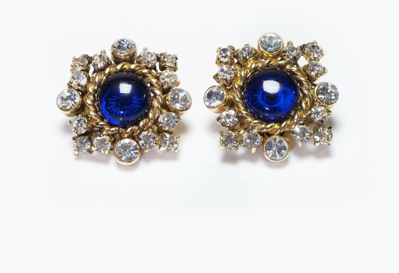 CHANEL 1980’s Gripoix Blue Glass Crystal Snowflake Earrings