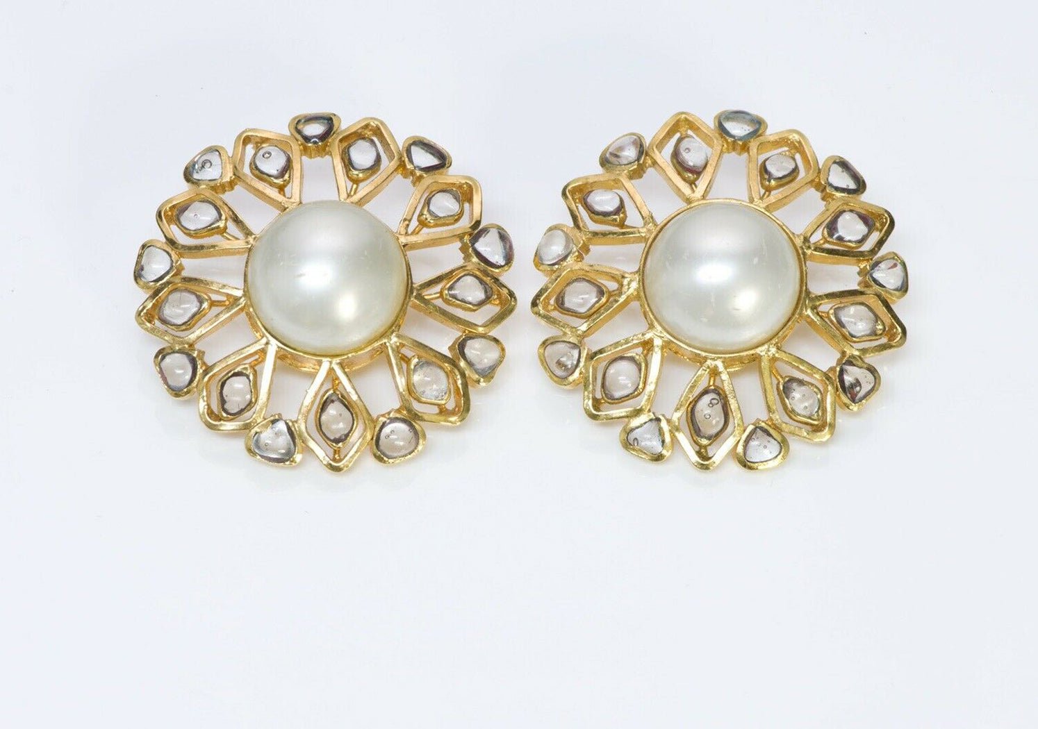 CHANEL 1980’s Maison Gripoix Poured Glass Pearl Flower Earrings