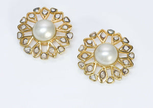 CHANEL 1980’s Maison Gripoix Poured Glass Pearl Flower Earrings