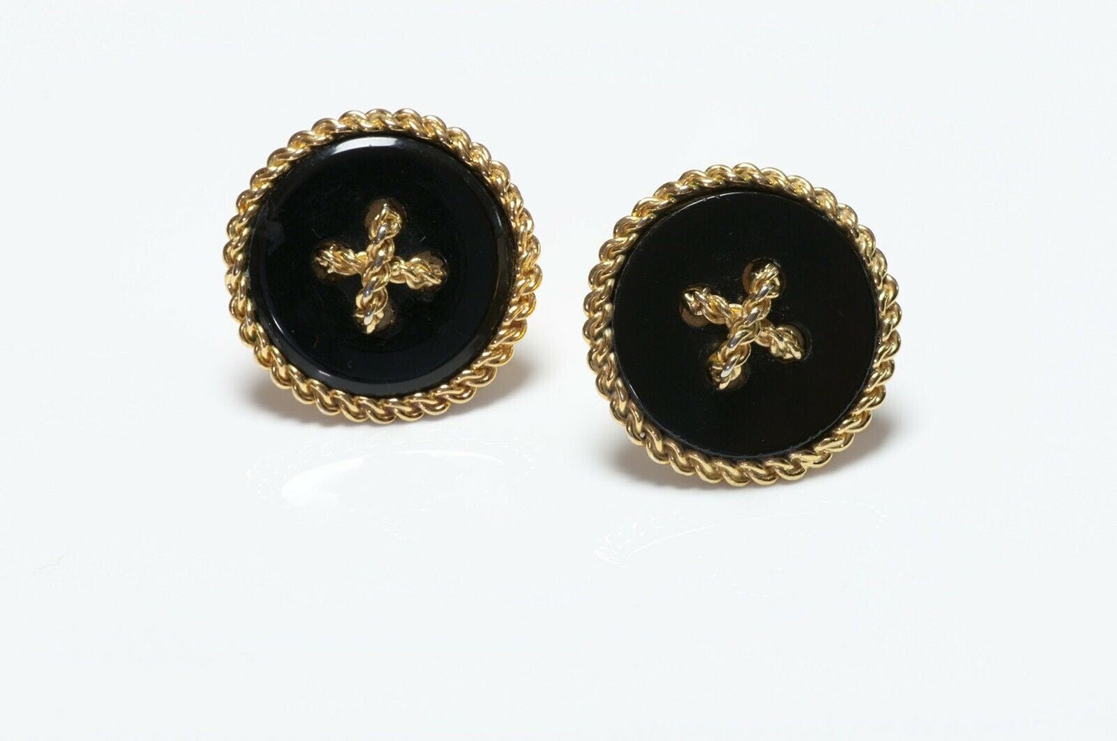 CHANEL 1990’s Black Resin Button Earrings - DSF Antique Jewelry