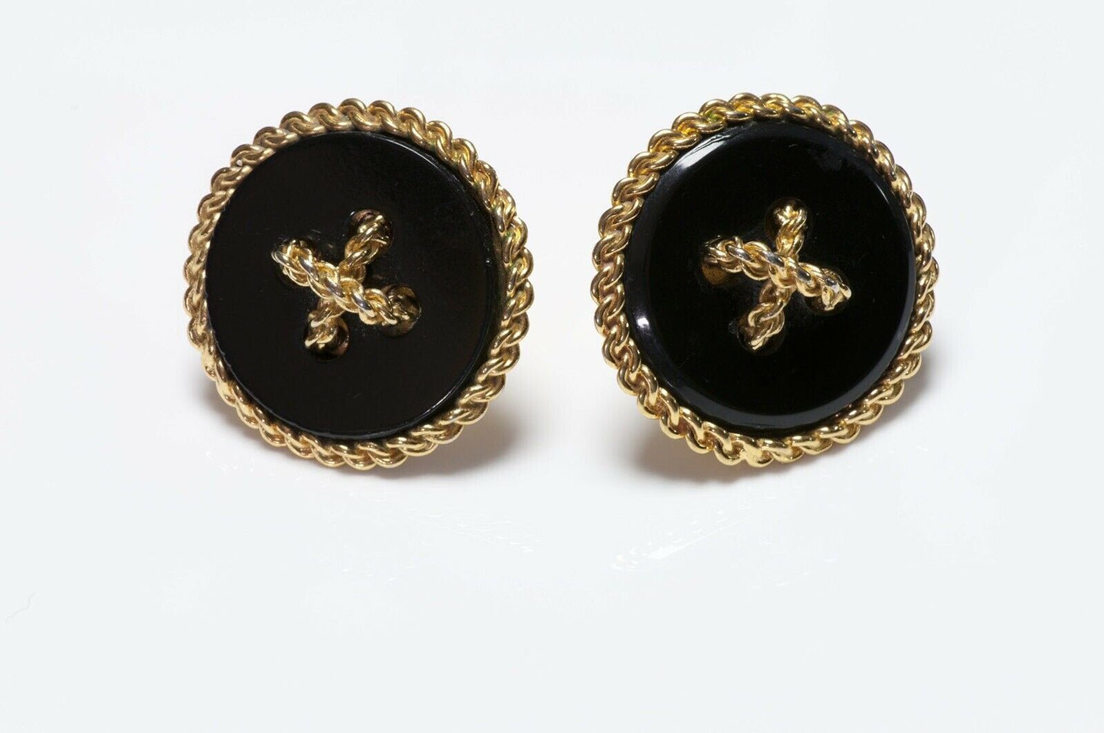 CHANEL 1990’s Black Resin Button Earrings - DSF Antique Jewelry
