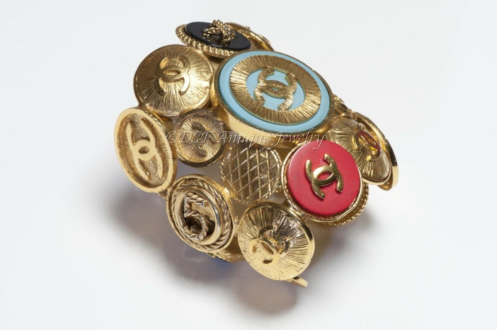 CHANEL 1990’s Extra Wide CC Coin Medallion Charm Cuff Bracelet