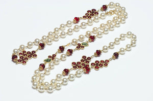 CHANEL 1990’s Gripoix Camellia Glass Pearl Sautoir Necklace