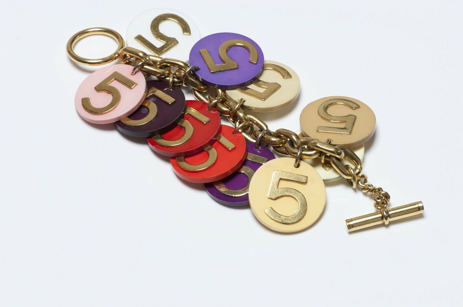 CHANEL 1990’s Number 5 Poker Chip Coin Chain Charm Bracelet