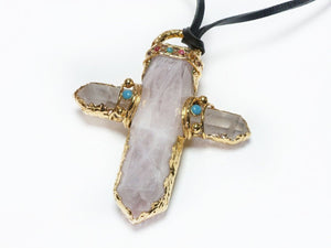 CHANEL 1993 Couture Goossens Byzantine Style Quartz Cross Pendant Necklace