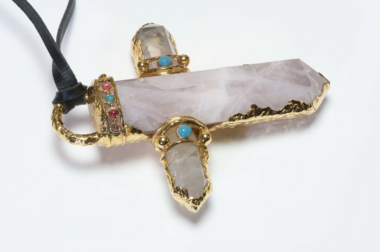 CHANEL 1993 Couture Goossens Byzantine Style Quartz Cross Pendant Necklace