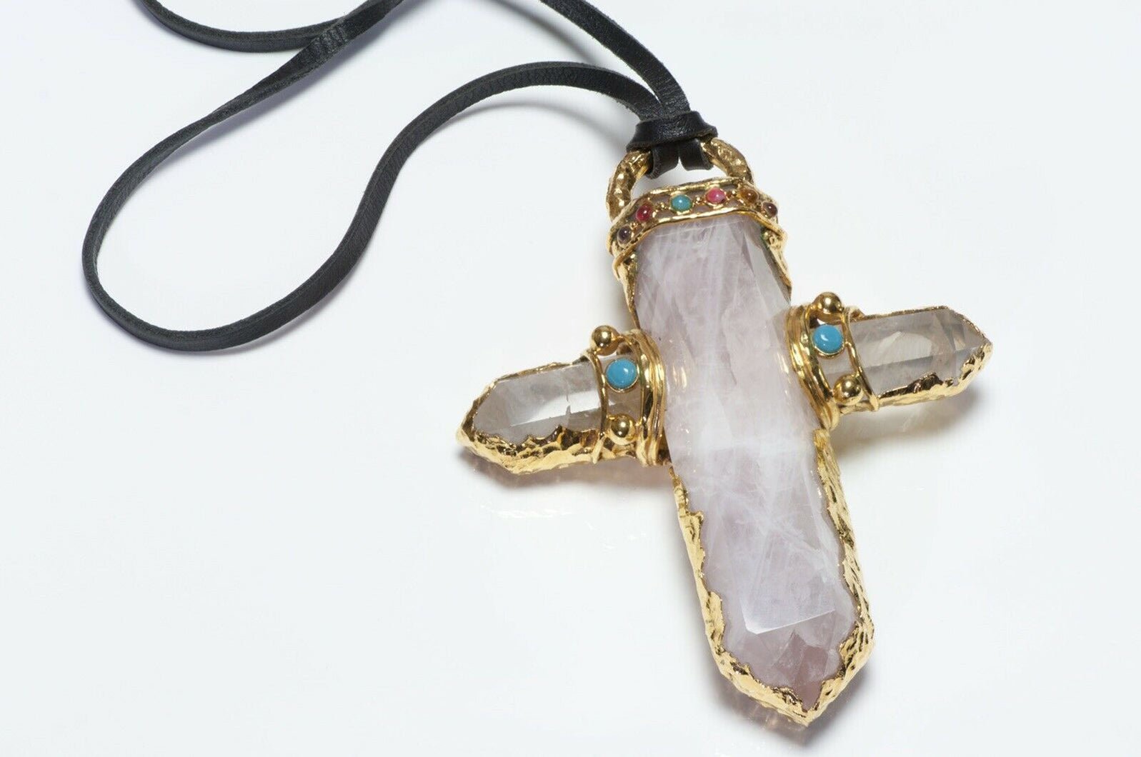 CHANEL 1993 Couture Goossens Byzantine Style Quartz Cross Pendant Necklace