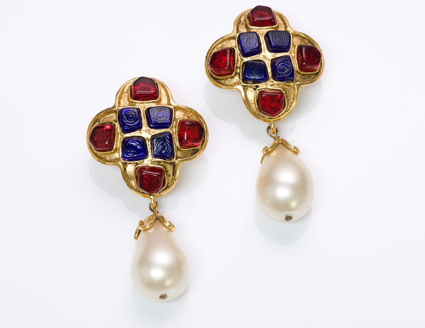 Chanel 1994 Gripoix Pearl Byzantine Style Earrings