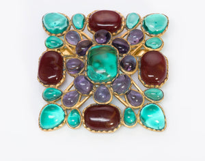CHANEL 1994 Maison Gripoix Green Red Purple Glass Brooch