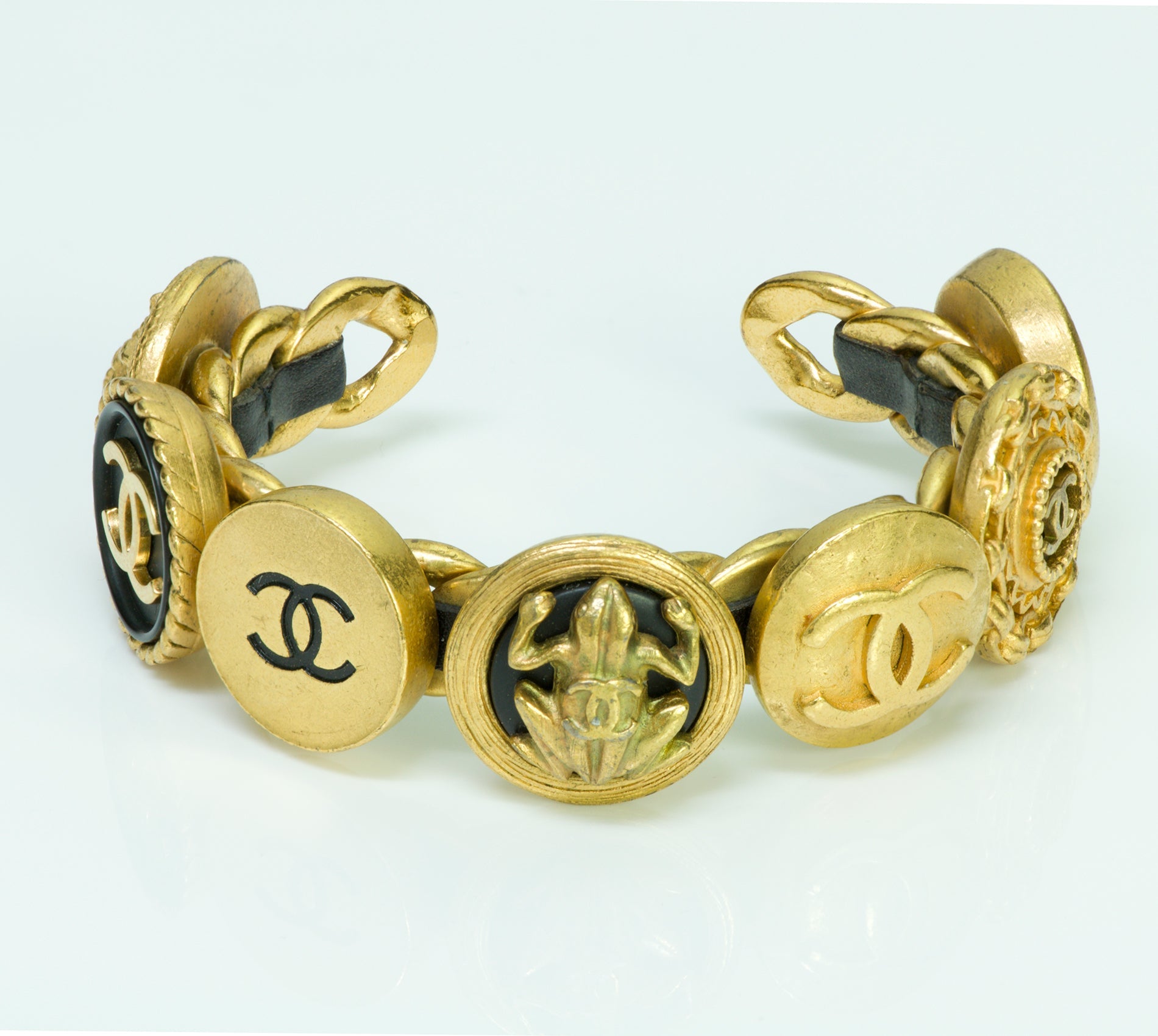 Chanel 1995 Charm Coin CC Cuff Bracelet - DSF Antique Jewelry