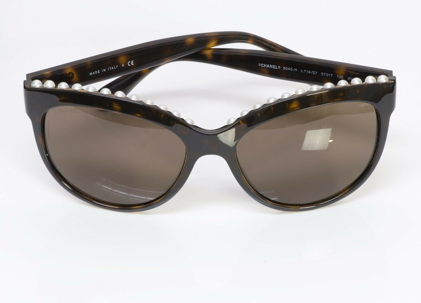 CHANEL 6040 Freshwater Pearls Brown Cat-Eye Sunglasses