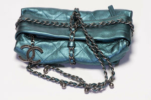 CHANEL Baluchon 2012 Turquoise Green Quilted Leather CC Wrap Chain Bag