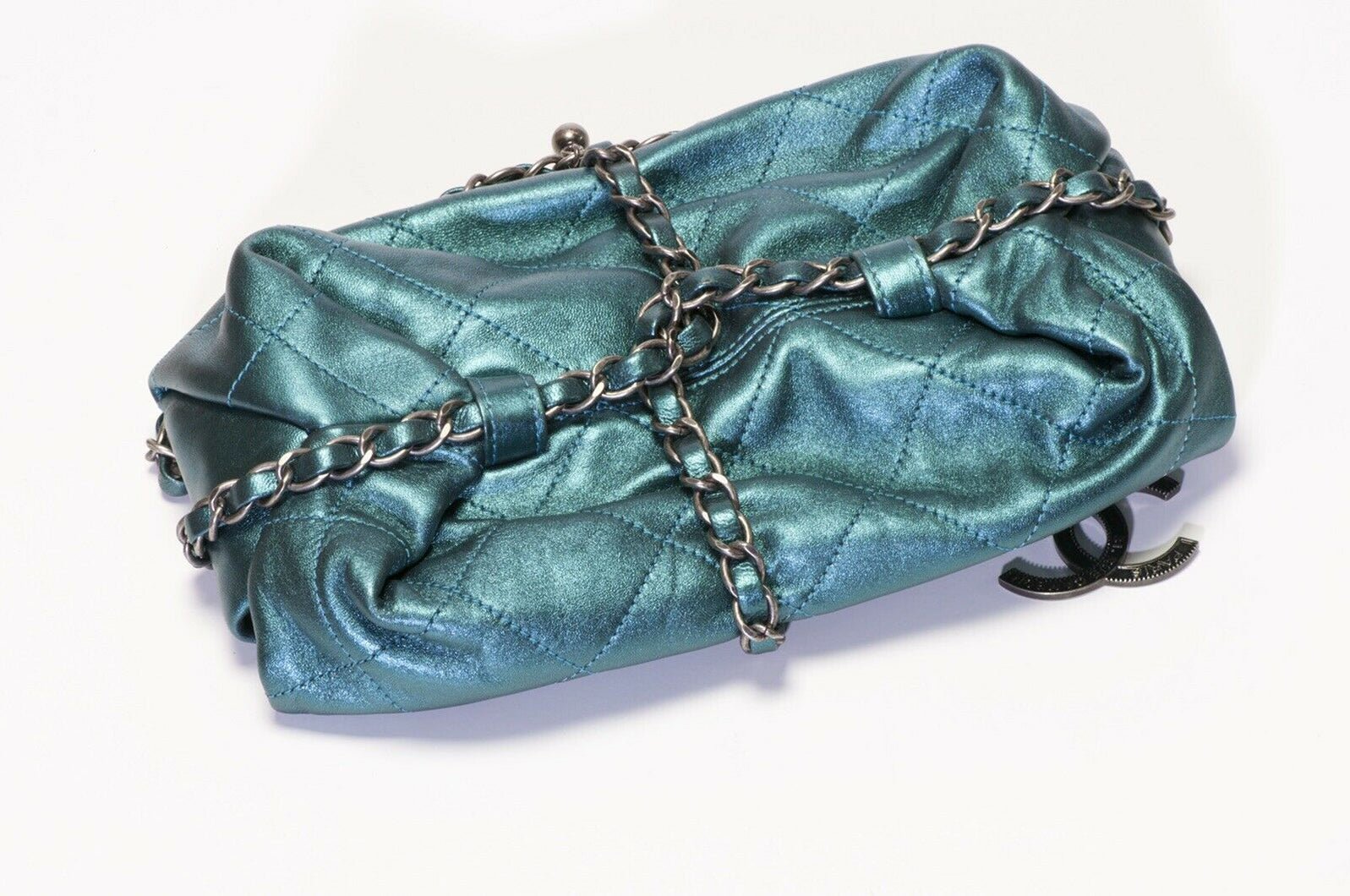 CHANEL Baluchon 2012 Turquoise Green Quilted Leather CC Wrap Chain Bag