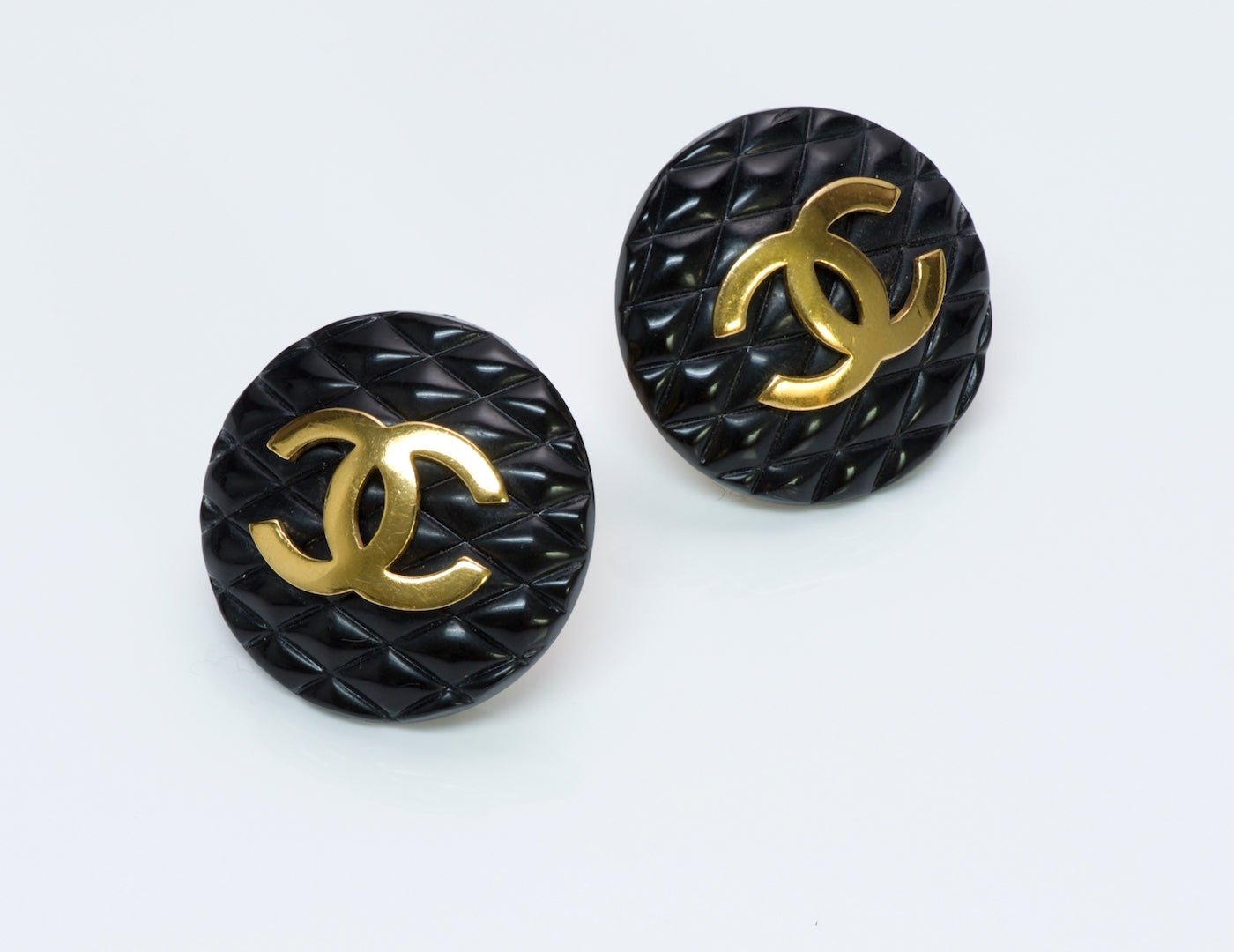 Chanel Black Quilted Earrings