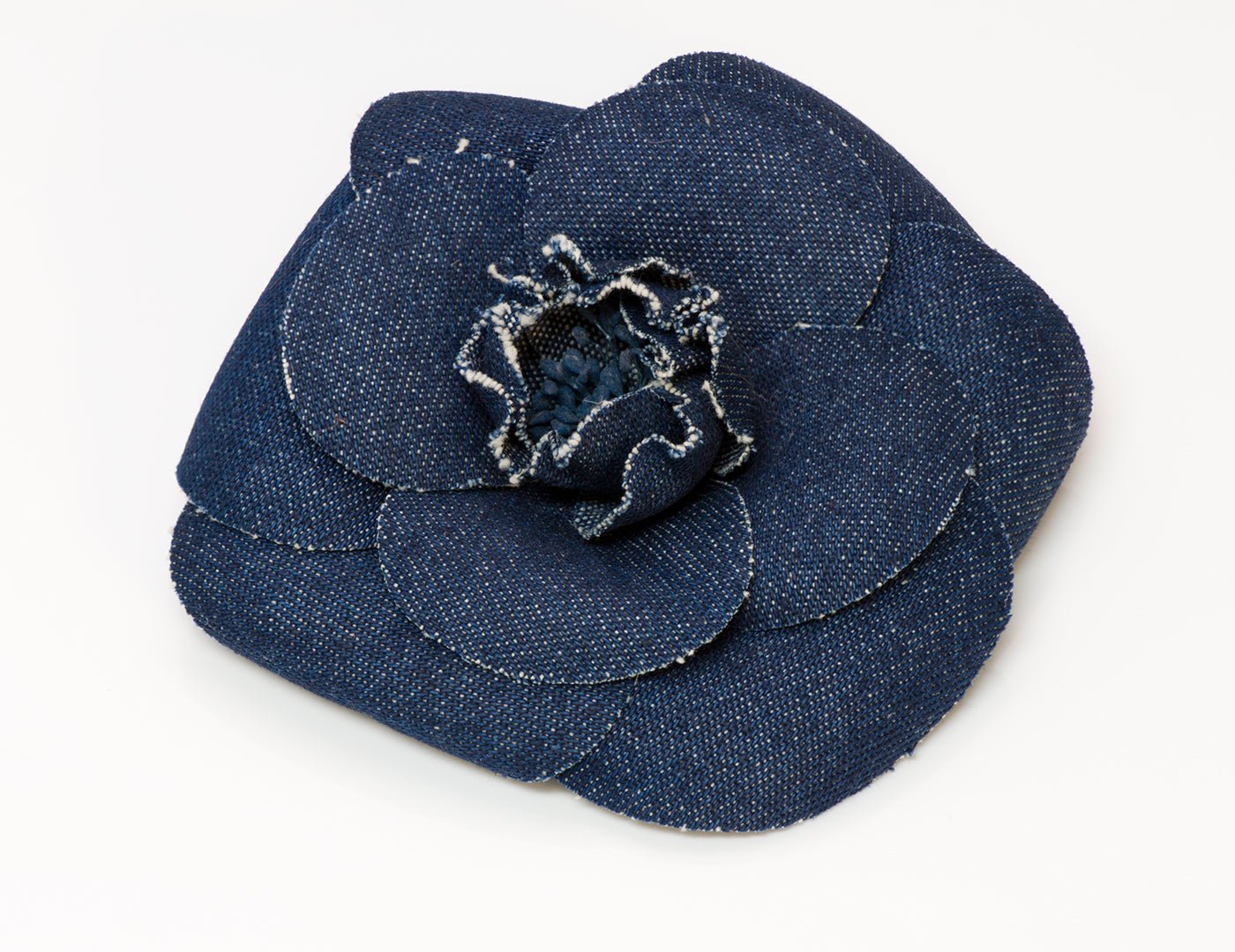 Chanel Blue Denim Camellia Flower Brooch