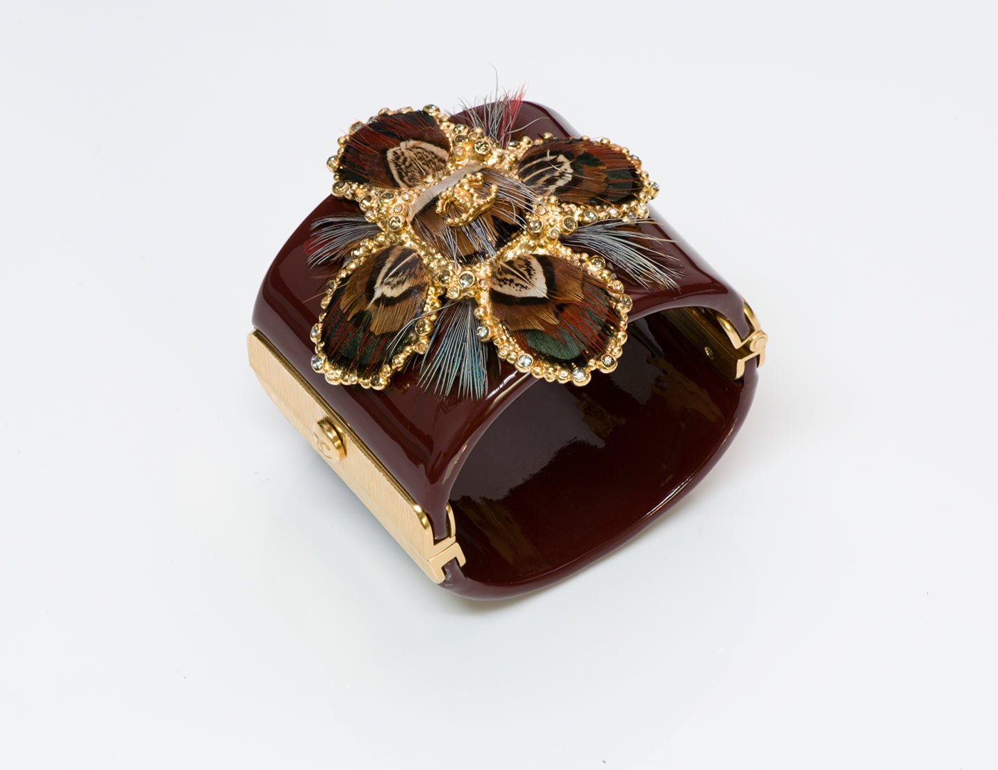 Chanel Burgundy Metiers D'Art Paris-Edimbourg Feather Cuff Bracelet - DSF Antique Jewelry
