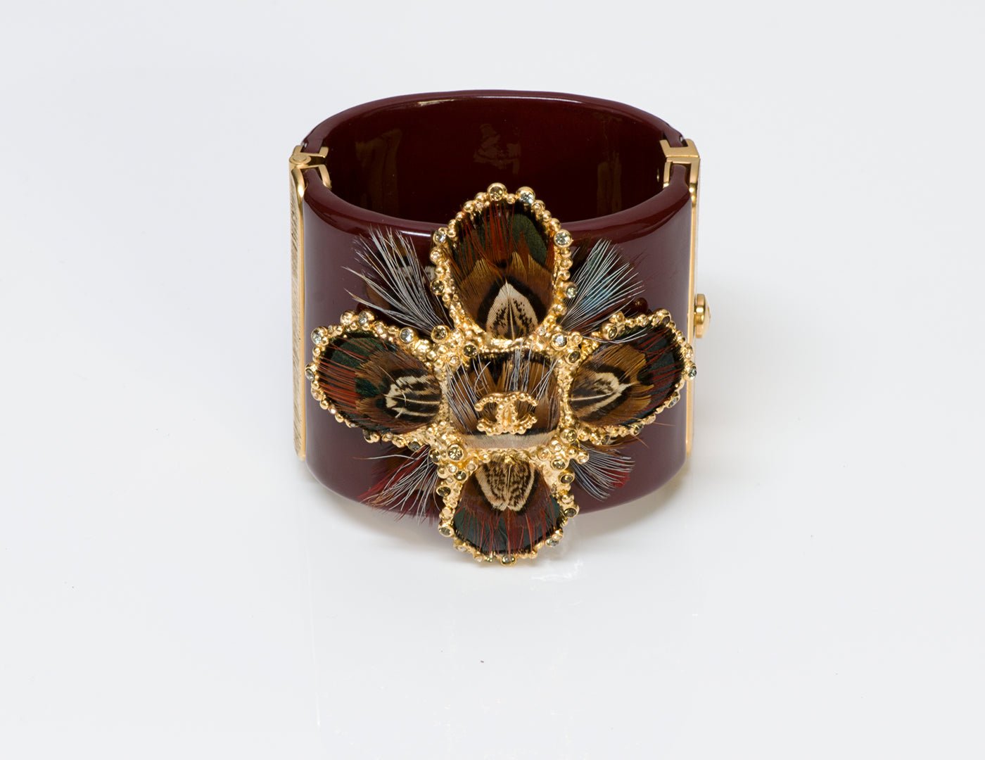 Chanel Burgundy Metiers D'Art Paris-Edimbourg Feather Cuff Bracelet - DSF Antique Jewelry