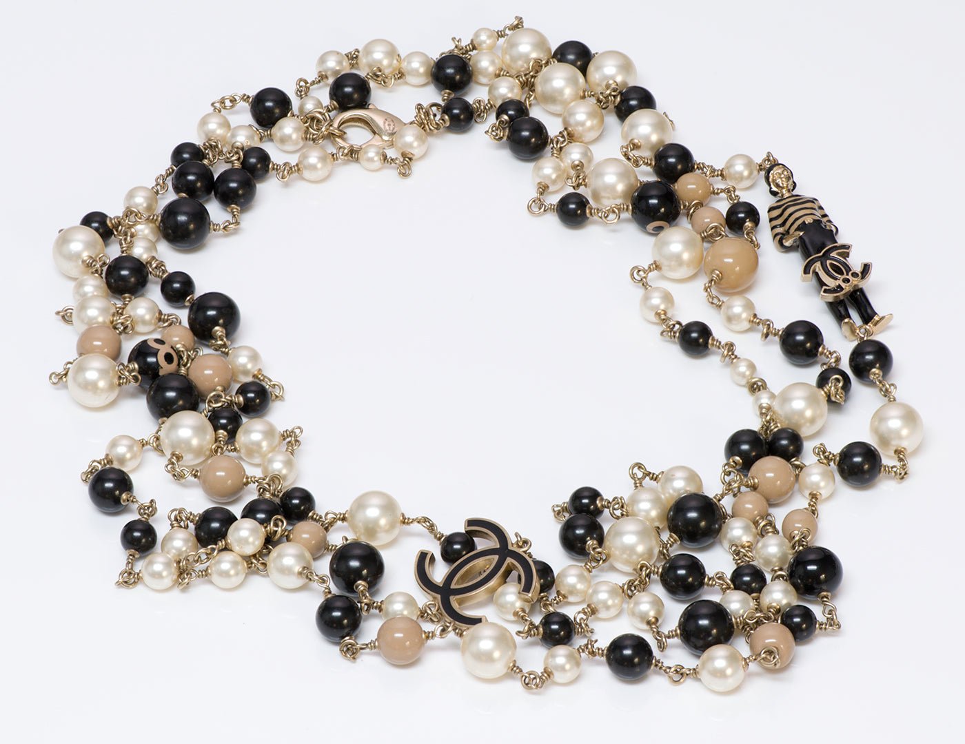 Chanel CC 100th Anniversary Enamel Coco Mademoiselle 3 Strand Pearl Necklace
