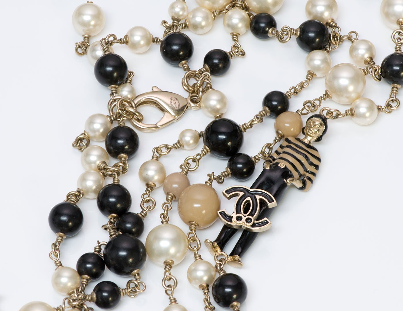 Chanel CC 100th Anniversary Enamel Coco Mademoiselle 3 Strand Pearl Necklace - DSF Antique Jewelry
