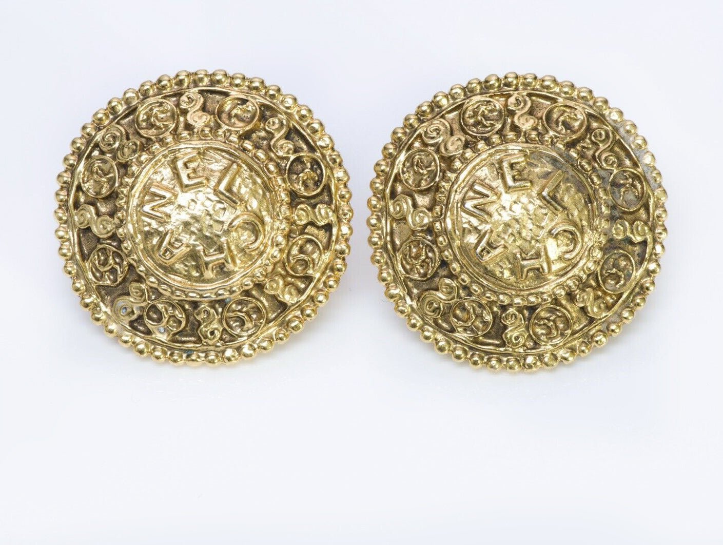 CHANEL CC 1980’s Gold Plated Round Coin Earrings
