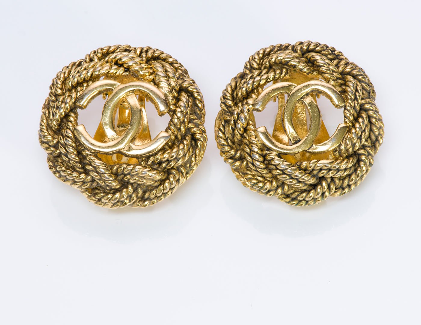 Chanel CC 1980’s Gold Plated Woven Rope Earrings