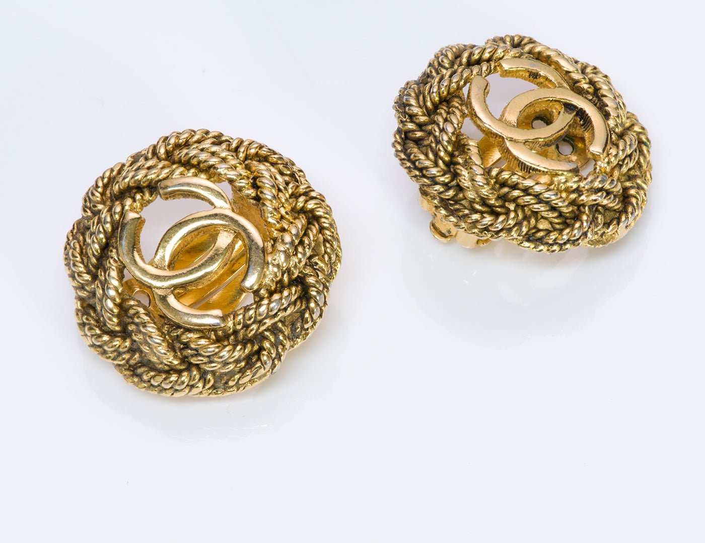 Chanel CC 1980’s Gold Plated Woven Rope Earrings