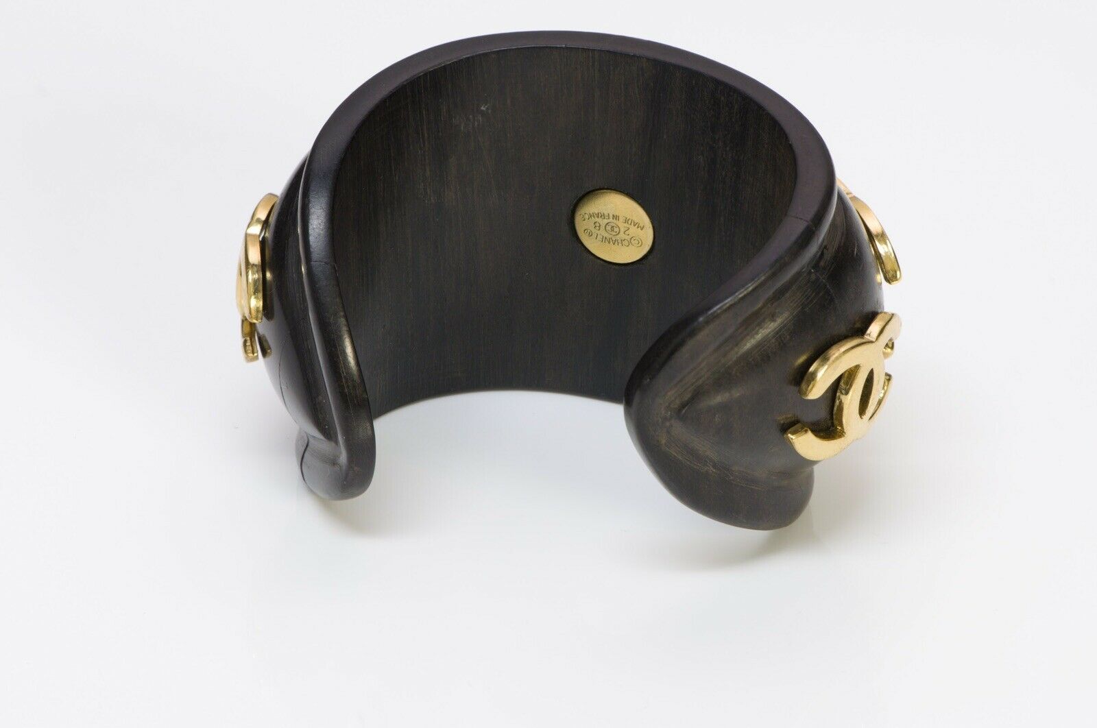 CHANEL CC 1992 Wood Wide Cuff Bracelet