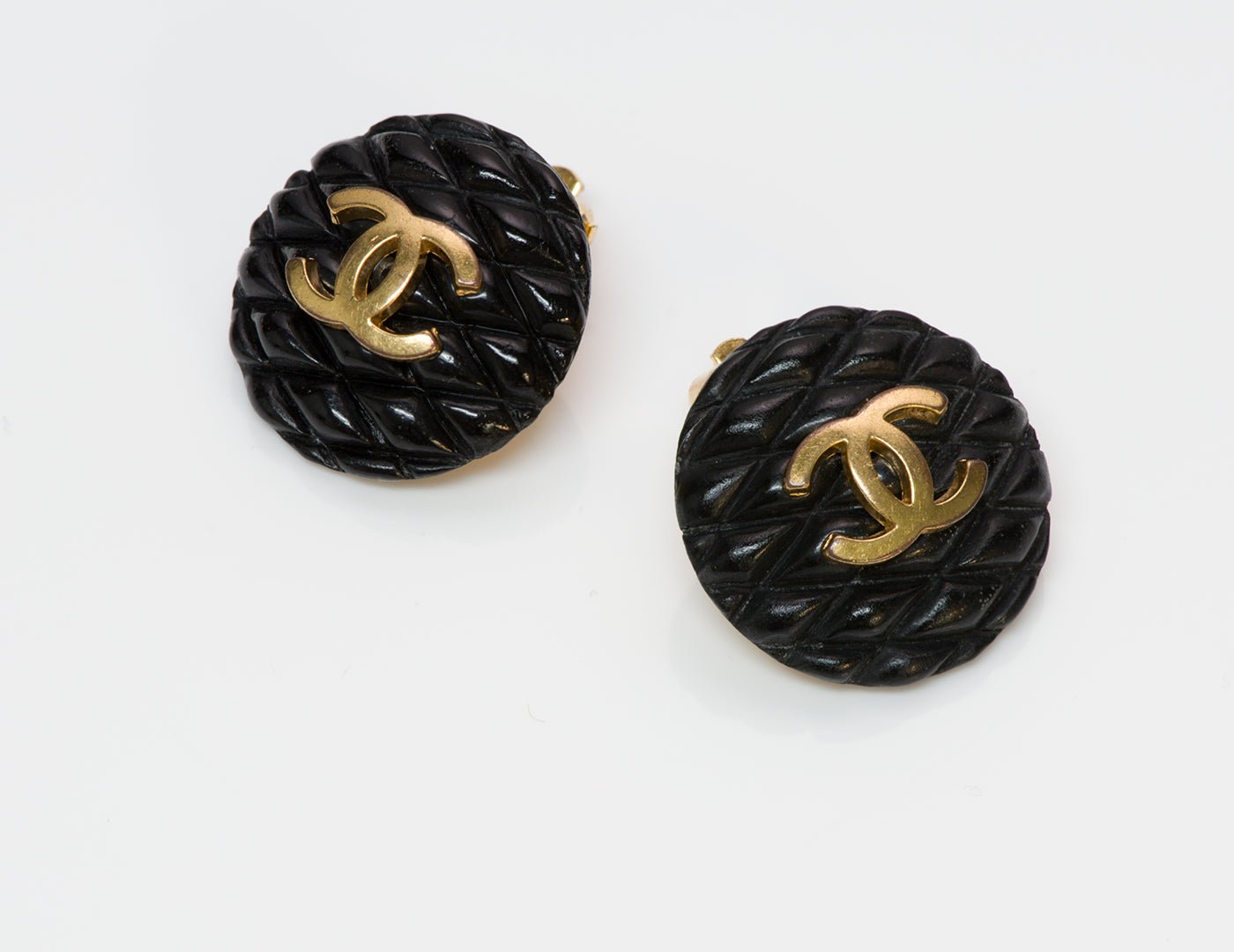 Chanel CC 1993 Black Quilted Earrings