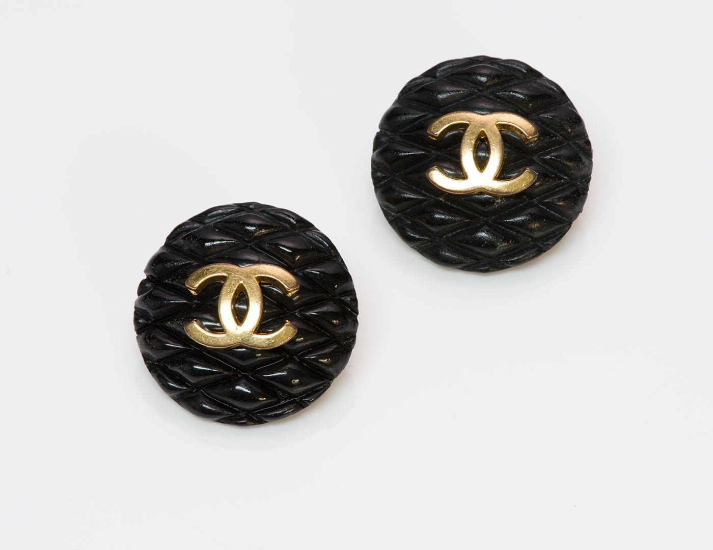 Chanel CC 1993 Black Quilted Earrings