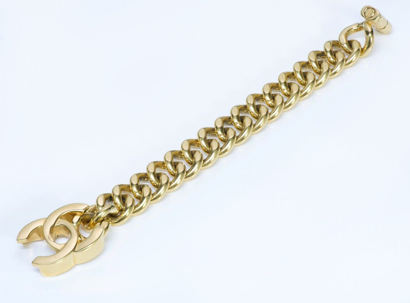CHANEL CC 1995 Gold Plated Turnlock Chain Bracelet
