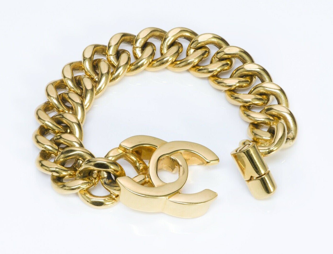 CHANEL CC 1995 Gold Plated Turnlock Chain Bracelet - DSF Antique Jewelry