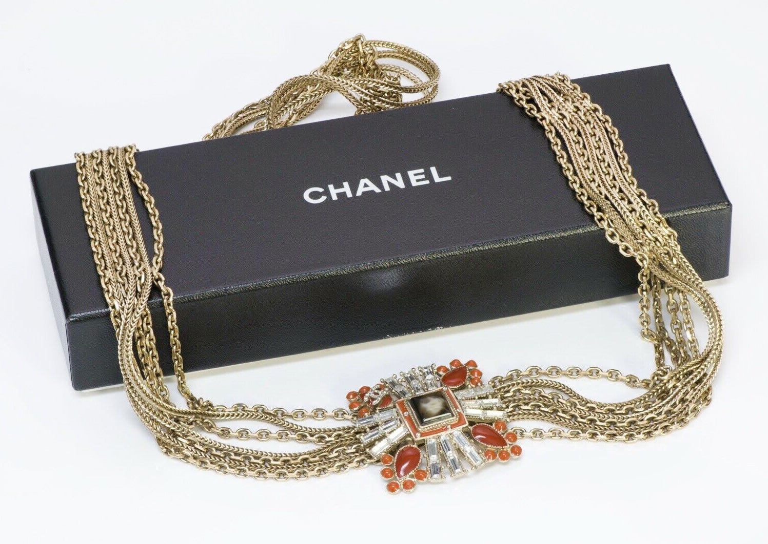 CHANEL CC 2006 Maison Gripoix Orange Glass Crystal Chain Belt