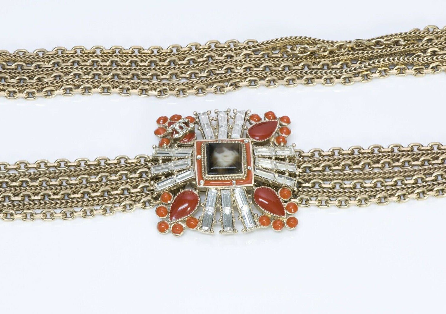 CHANEL CC 2006 Maison Gripoix Orange Glass Crystal Chain Belt - DSF Antique Jewelry