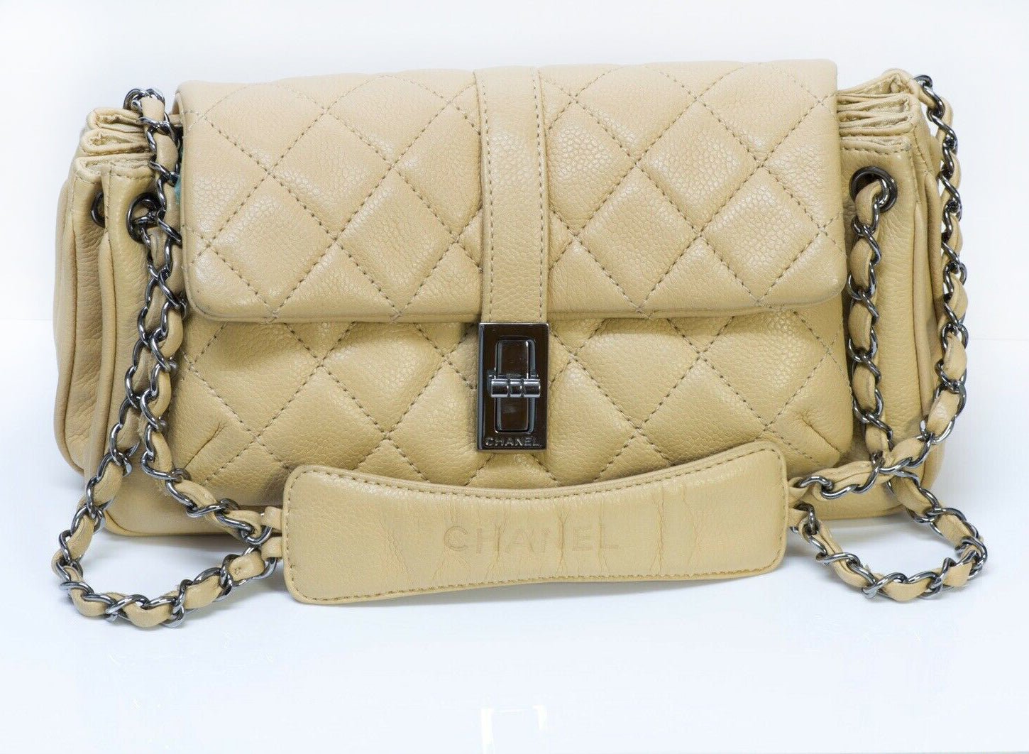 CHANEL CC Beige Quilted Leather Mademoiselle Lock Small Shoulder Bag