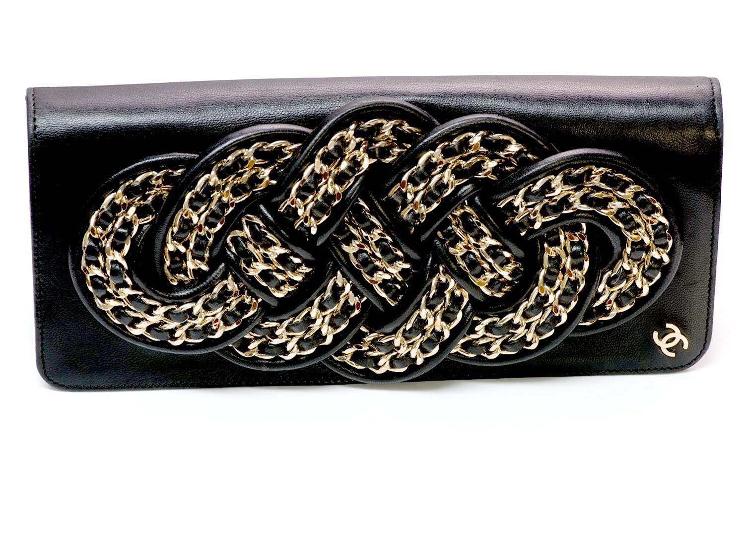 Chanel CC Black Leather Chain Clutch Bag