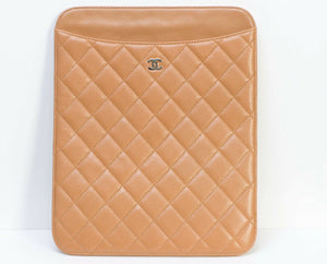 CHANEL CC Brown Quilted Leather iPad Cover Case